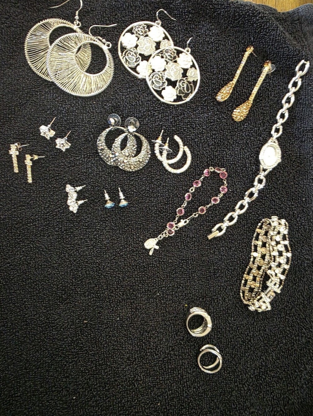 Bundle Of Y2k Fashion Silver-Tone Mixed Jewelry Set with Pink Crystal Accent